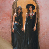Black Freyja Dress • Open Sides Maxi Party Dress • Bridesmaid Ring Dress - AYA Sacred Wear