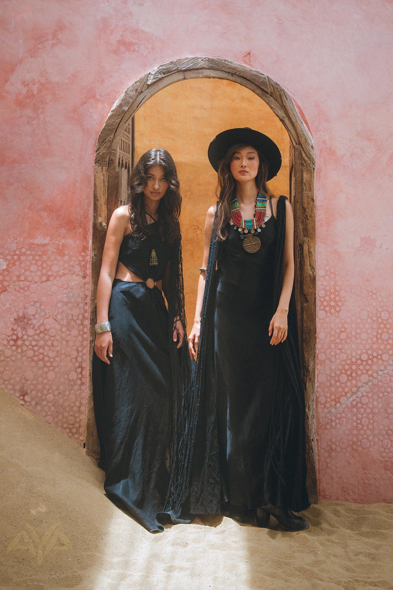 Black Freyja Dress • Open Sides Maxi Party Dress • Bridesmaid Ring Dress - AYA Sacred Wear