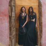 Black Freyja Dress • Open Sides Maxi Party Dress • Bridesmaid Ring Dress - AYA Sacred Wear