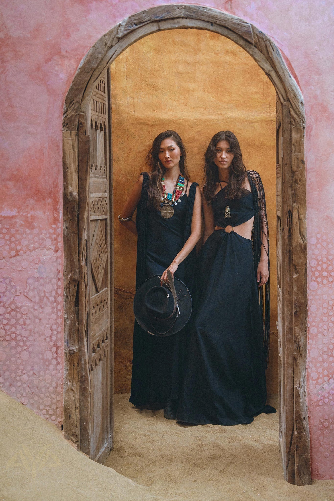 Black Freyja Dress • Open Sides Maxi Party Dress • Bridesmaid Ring Dress - AYA Sacred Wear