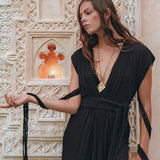 Black Goddess Macrame Dress • Boho Macrame Organic Wedding Dress - AYA Sacred Wear