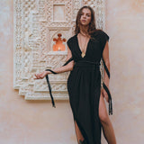 Black Goddess Macrame Dress • Boho Macrame Organic Wedding Dress - AYA Sacred Wear