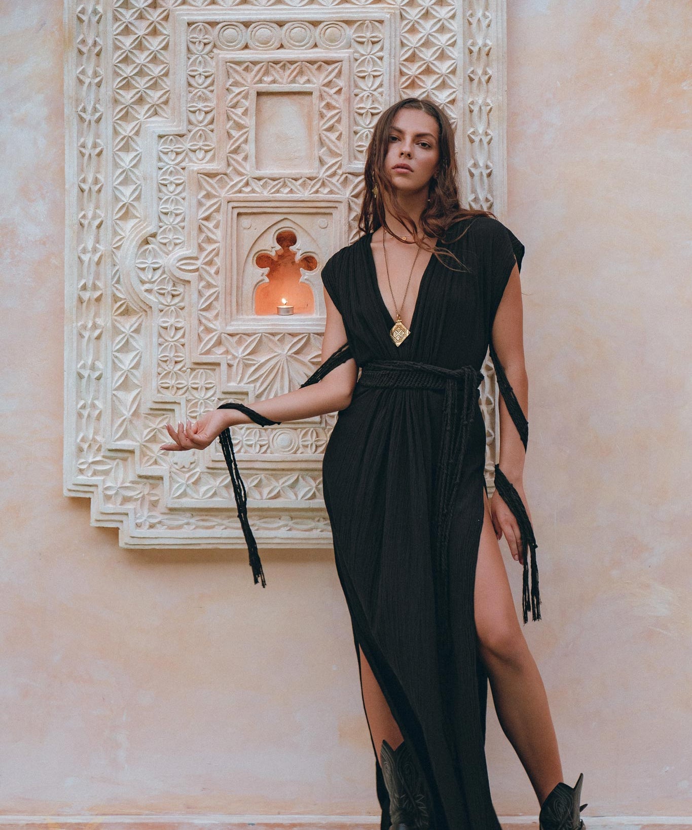 Black Goddess Macrame Dress • Boho Macrame Organic Wedding Dress - AYA Sacred Wear