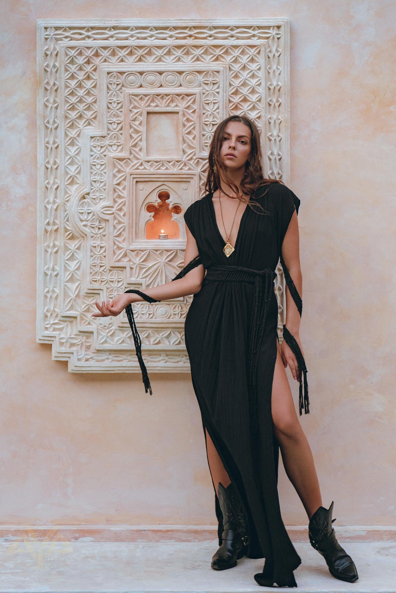 Black Goddess Macrame Dress • Boho Macrame Organic Wedding Dress - AYA Sacred Wear