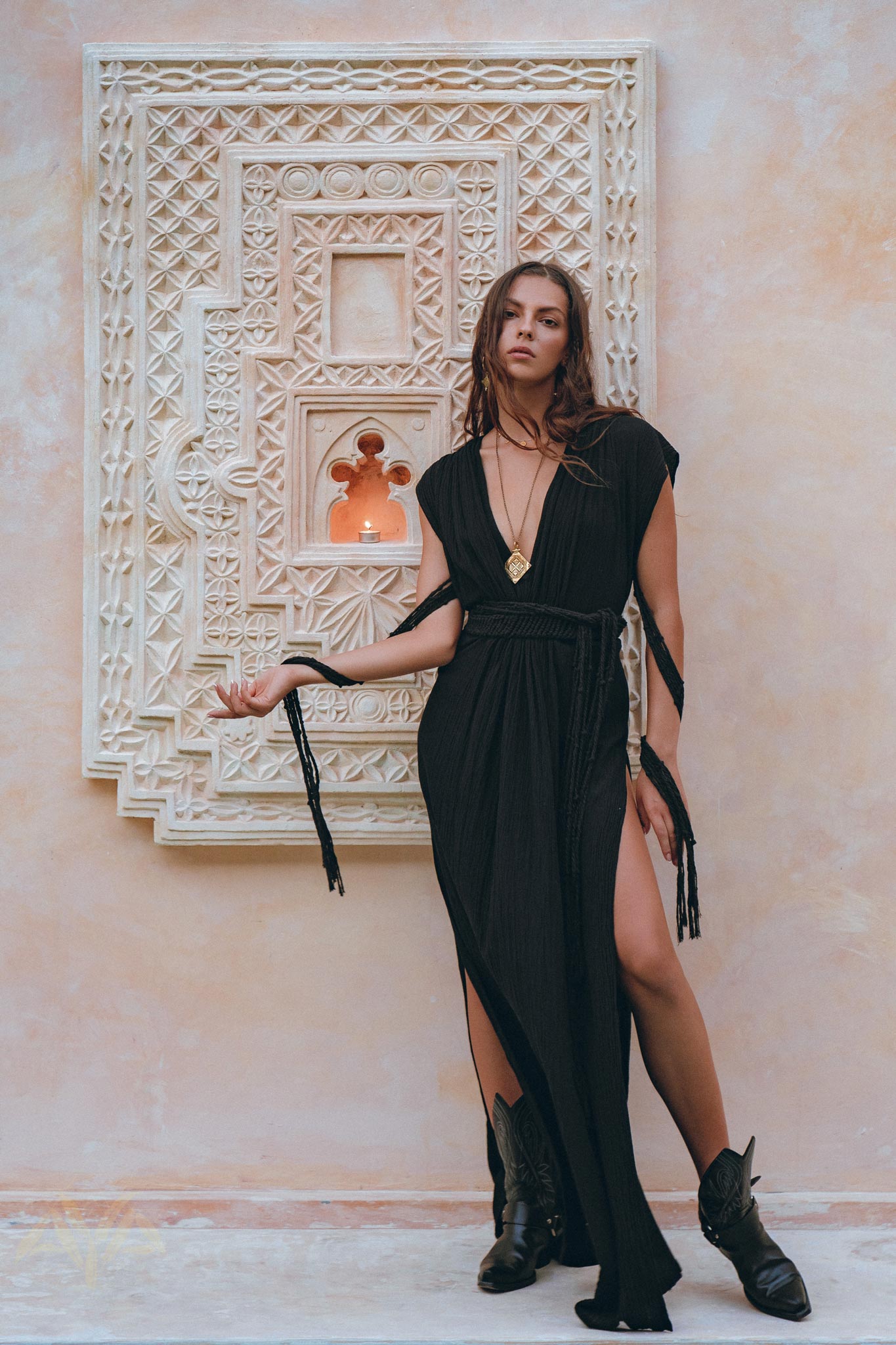 Black Goddess Macrame Dress • Boho Macrame Organic Wedding Dress - AYA Sacred Wear