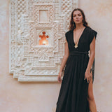 Black Goddess Macrame Dress • Boho Macrame Organic Wedding Dress - AYA Sacred Wear