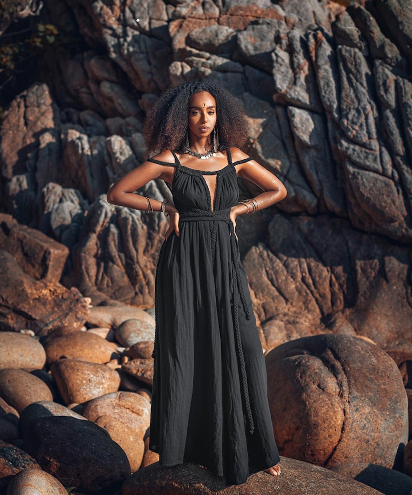 Black Greek Goddess Prom Boho Evening Dress - AYA Sacred Wear