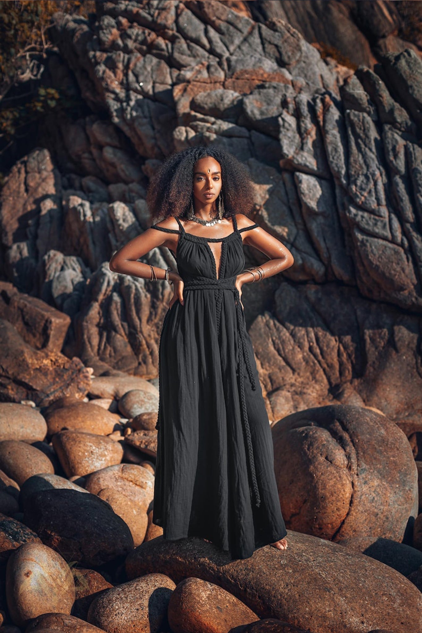 Black Greek Goddess Prom Boho Evening Dress - AYA Sacred Wear