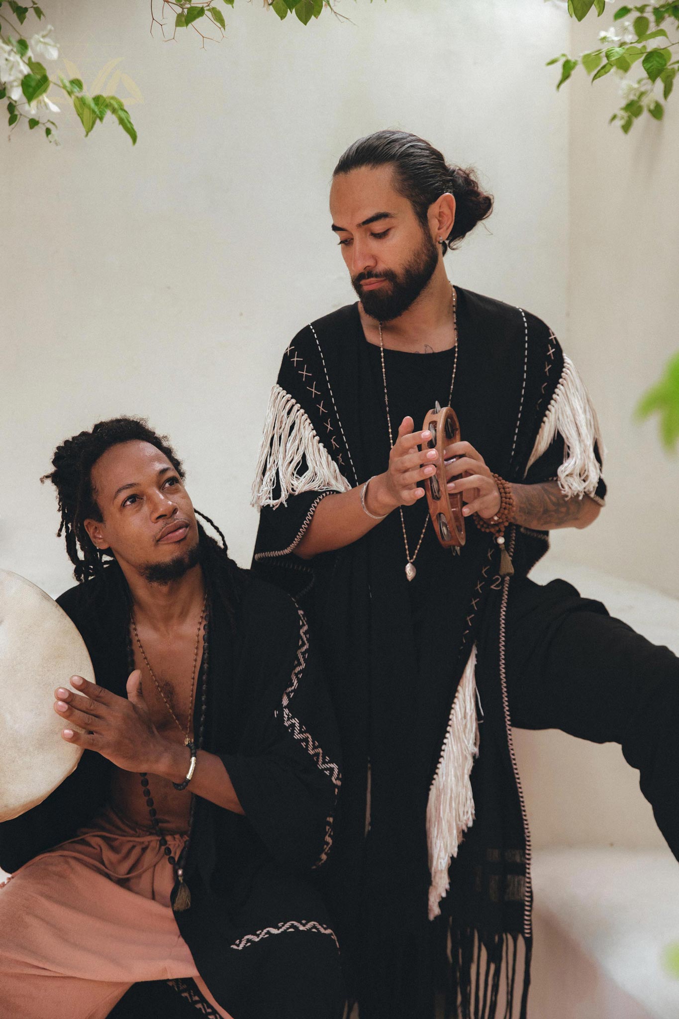 Black Hand Embroidered Tribal Kimono Overcoat for Men - AYA Sacred Wear