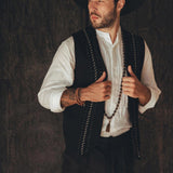 Black Hand Embroidered Vest for Men - AYA Sacred Wear