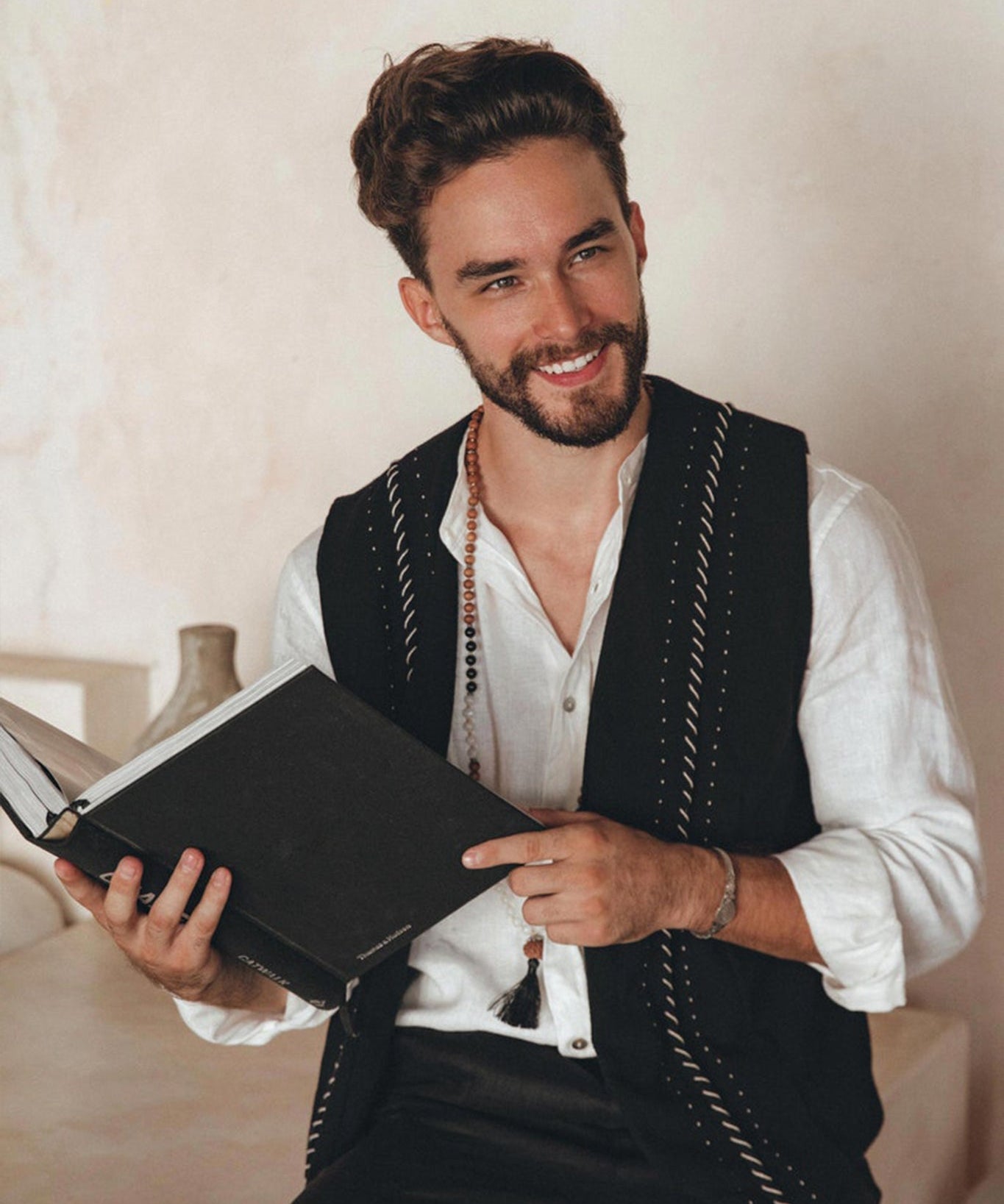 Black Hand Embroidered Vest for Men - AYA Sacred Wear