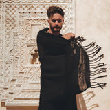 Black Hand Loomed Boho Fringed Sarong - AYA Sacred Wear