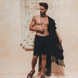 Black Hand Loomed Boho Fringed Sarong - AYA Sacred Wear