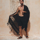 Black Hand Loomed Boho Fringed Sarong - AYA Sacred Wear