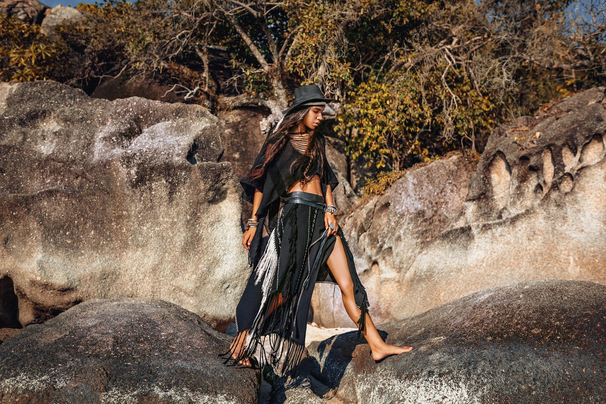 Black Hand Loomed Raw Cotton Top Bohemian Tribal Clothing - AYA Sacred Wear