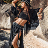 Black Hand Loomed Raw Cotton Top Bohemian Tribal Clothing - AYA Sacred Wear