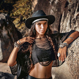 Black Hand Loomed Raw Cotton Top Bohemian Tribal Clothing - AYA Sacred Wear