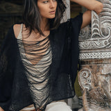 Black Hand Loomed Raw Cotton Top Bohemian Tribal Clothing - AYA Sacred Wear