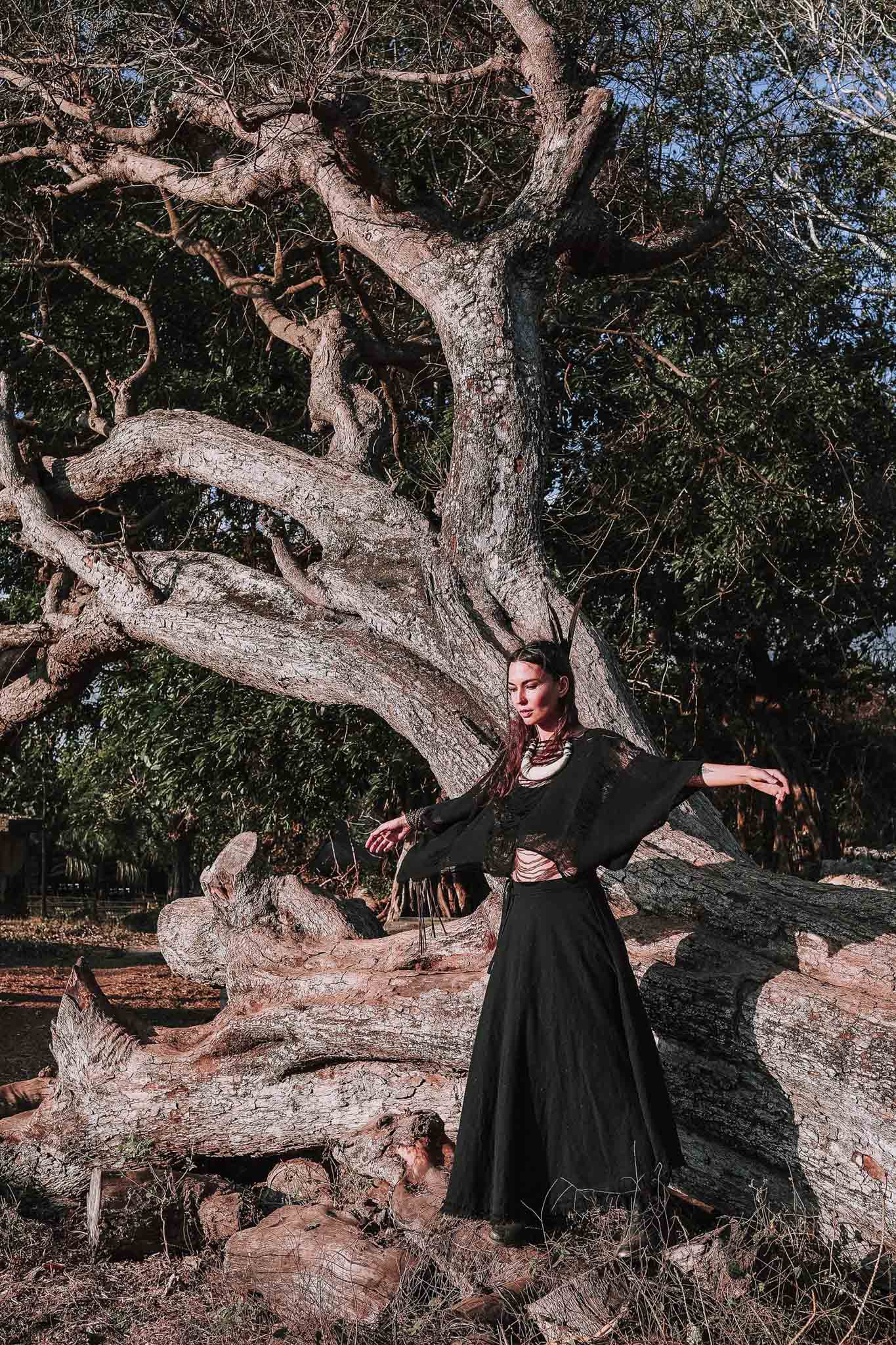 Black Hand Loomed Raw Cotton Top Bohemian Tribal Clothing - AYA Sacred Wear