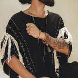 Black Handwoven Cotton Boho Poncho - AYA Sacred Wear