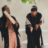Black Handwoven Cotton Boho Poncho - AYA Sacred Wear