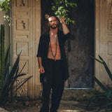 Black Handwoven Cotton Oversized Shirt for Men - AYA Sacred Wear