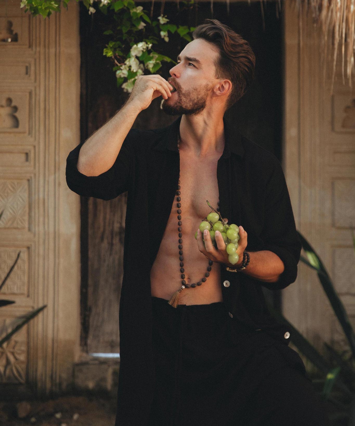 Black Handwoven Cotton Oversized Shirt for Men - AYA Sacred Wear