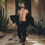 Black Handwoven Cotton Oversized Shirt for Men - AYA Sacred Wear