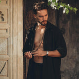 Black Handwoven Cotton Oversized Shirt for Men - AYA Sacred Wear