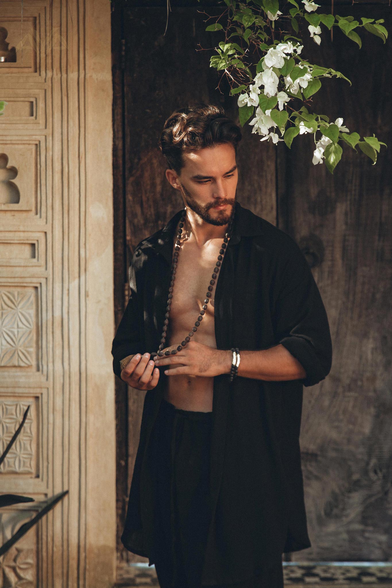 Black Handwoven Cotton Oversized Shirt for Men - AYA Sacred Wear