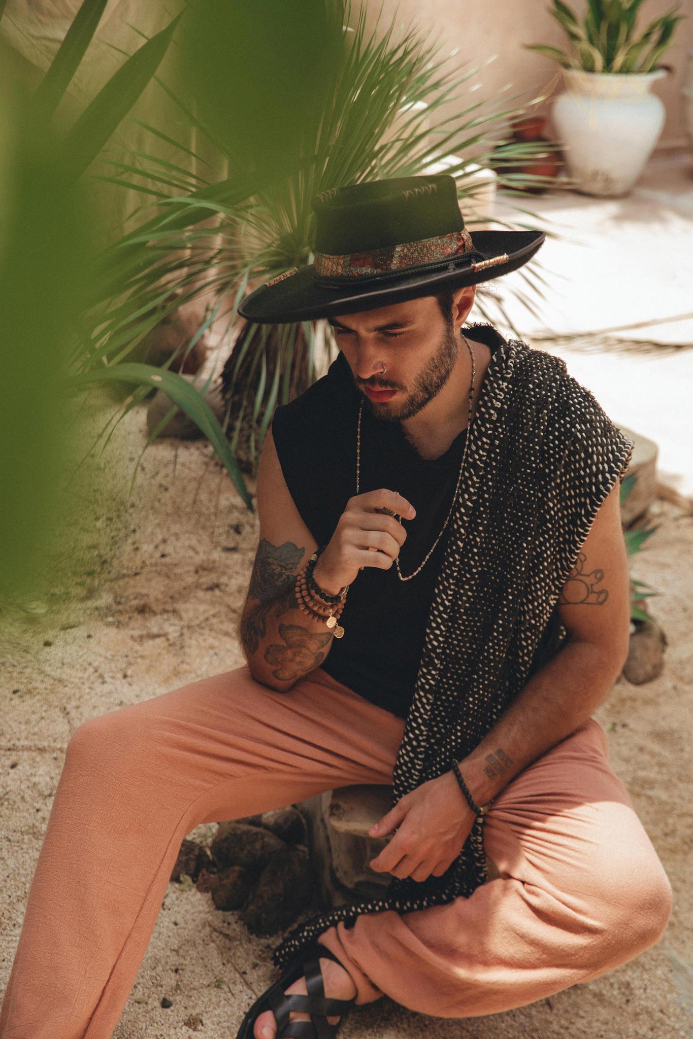 Black Handwoven Cotton Sleeveless Hoody for Men - AYA Sacred Wear
