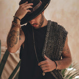 Black Handwoven Cotton Sleeveless Hoody for Men - AYA Sacred Wear