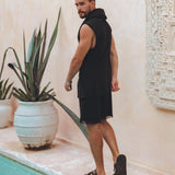 Black Hooded Vest Waistcoat for Men - AYA Sacred Wear