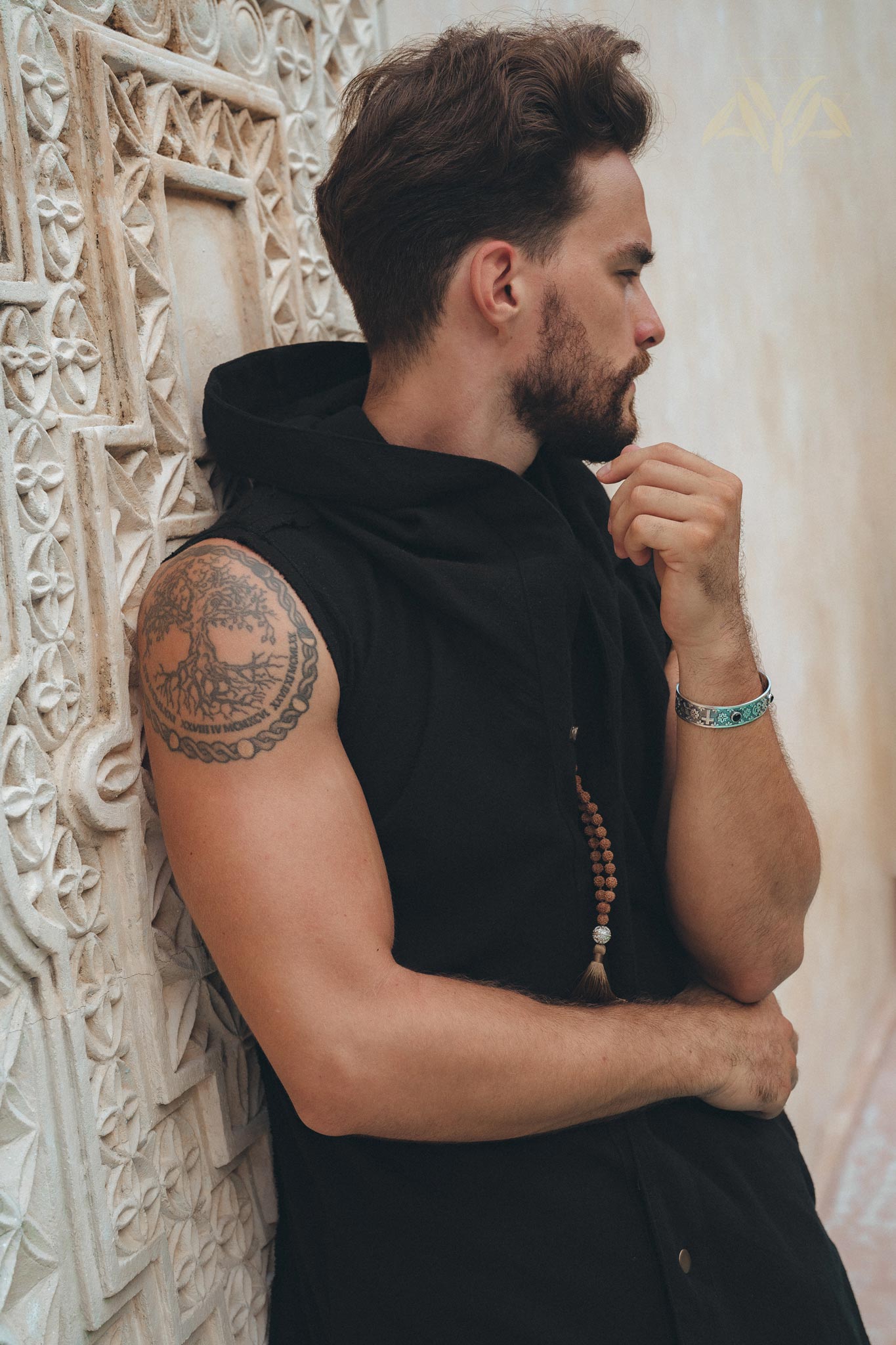 Black Hooded Vest Waistcoat for Men - AYA Sacred Wear