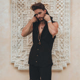Black Hooded Vest Waistcoat for Men - AYA Sacred Wear