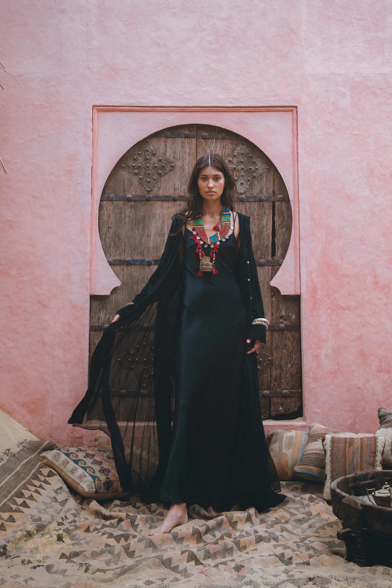 Black Kannika Shirt Dress • Black Gothic Cover Up Dress • Long Sleeves Shirt Dress - AYA Sacred Wear