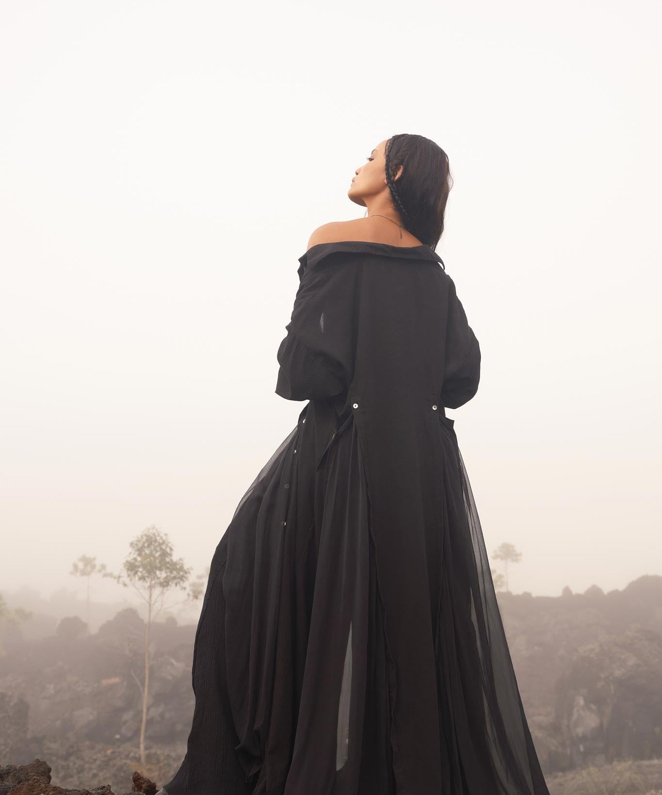 Black Kannika Shirt Dress • Black Gothic Cover Up Dress • Long Sleeves Shirt Dress - AYA Sacred Wear