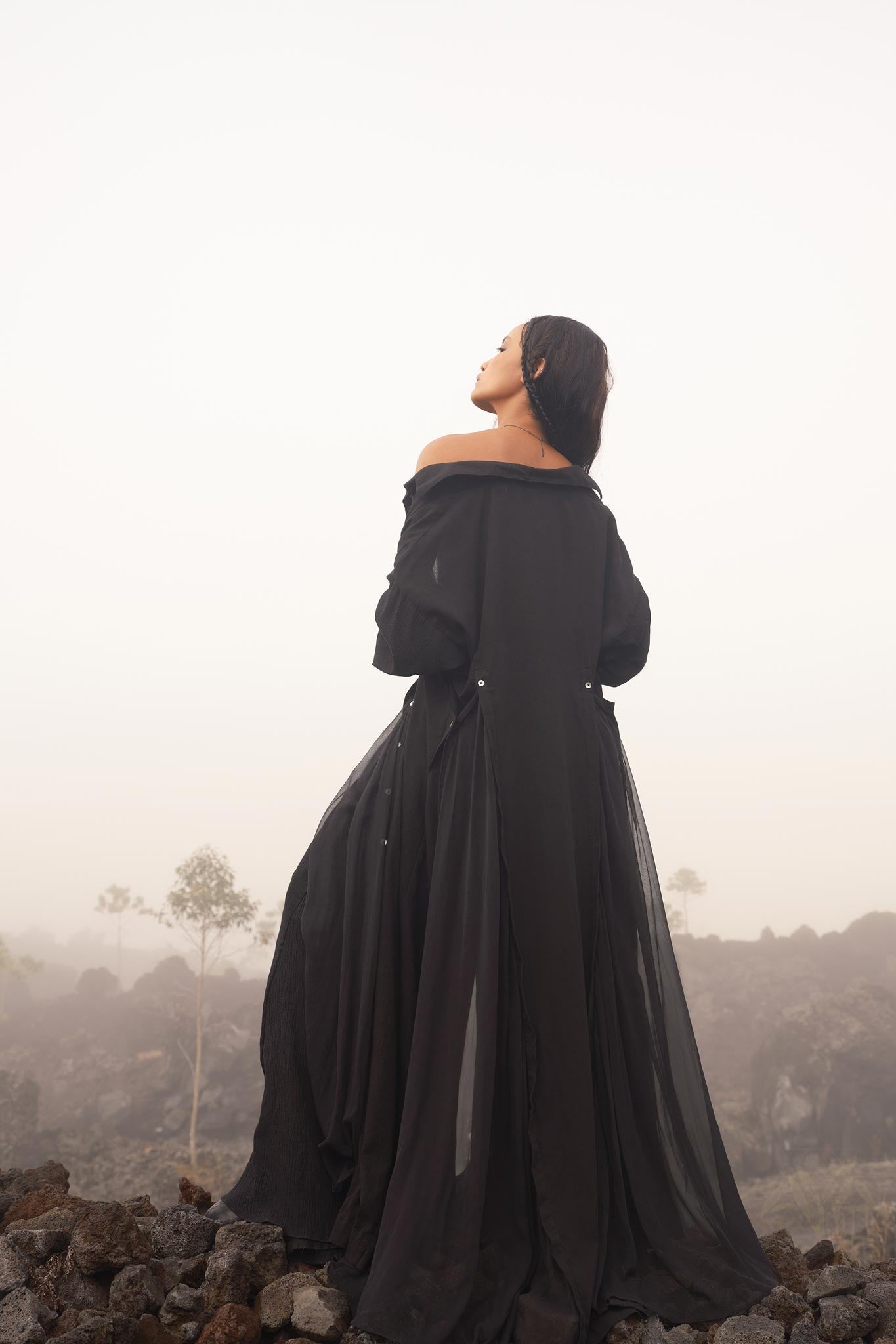 Black Kannika Shirt Dress • Black Gothic Cover Up Dress • Long Sleeves Shirt Dress - AYA Sacred Wear