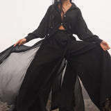 Black Kannika Shirt Dress • Black Gothic Cover Up Dress • Long Sleeves Shirt Dress - AYA Sacred Wear