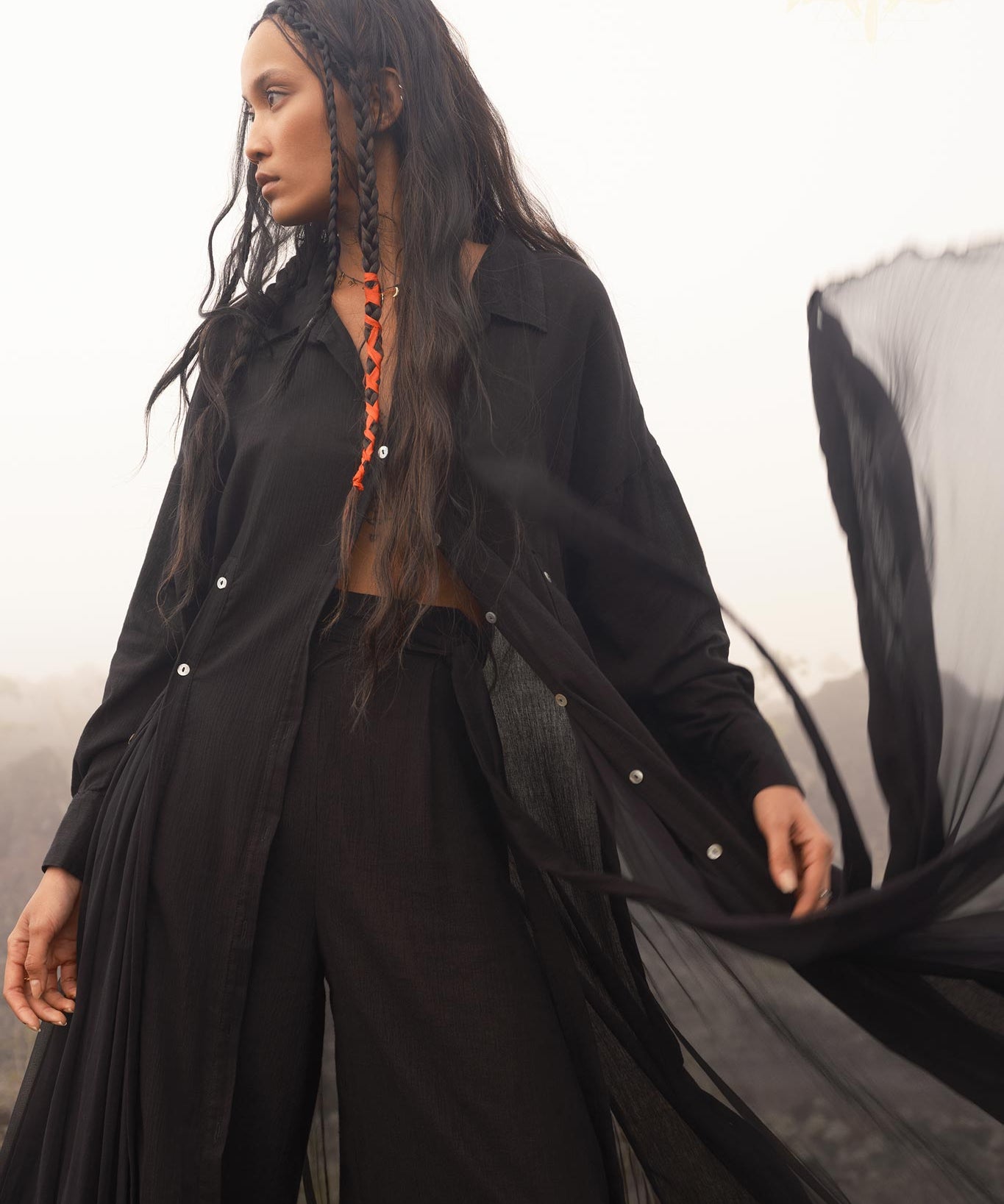 Black Kannika Shirt Dress • Black Gothic Cover Up Dress • Long Sleeves Shirt Dress - AYA Sacred Wear