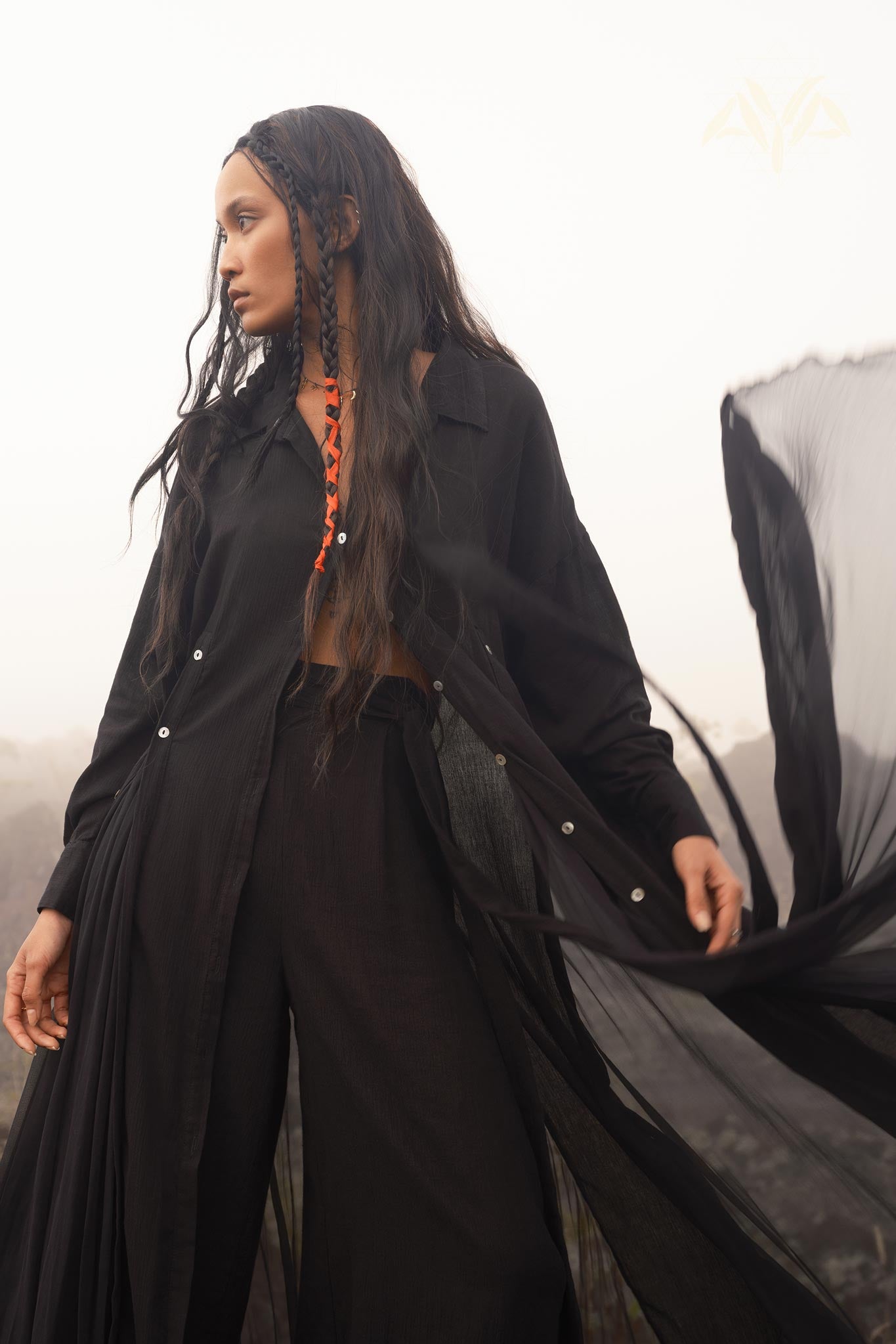 Black Kannika Shirt Dress • Black Gothic Cover Up Dress • Long Sleeves Shirt Dress - AYA Sacred Wear