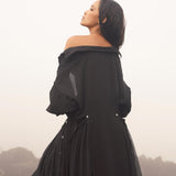 Black Kannika Shirt Dress • Black Gothic Cover Up Dress • Long Sleeves Shirt Dress - AYA Sacred Wear