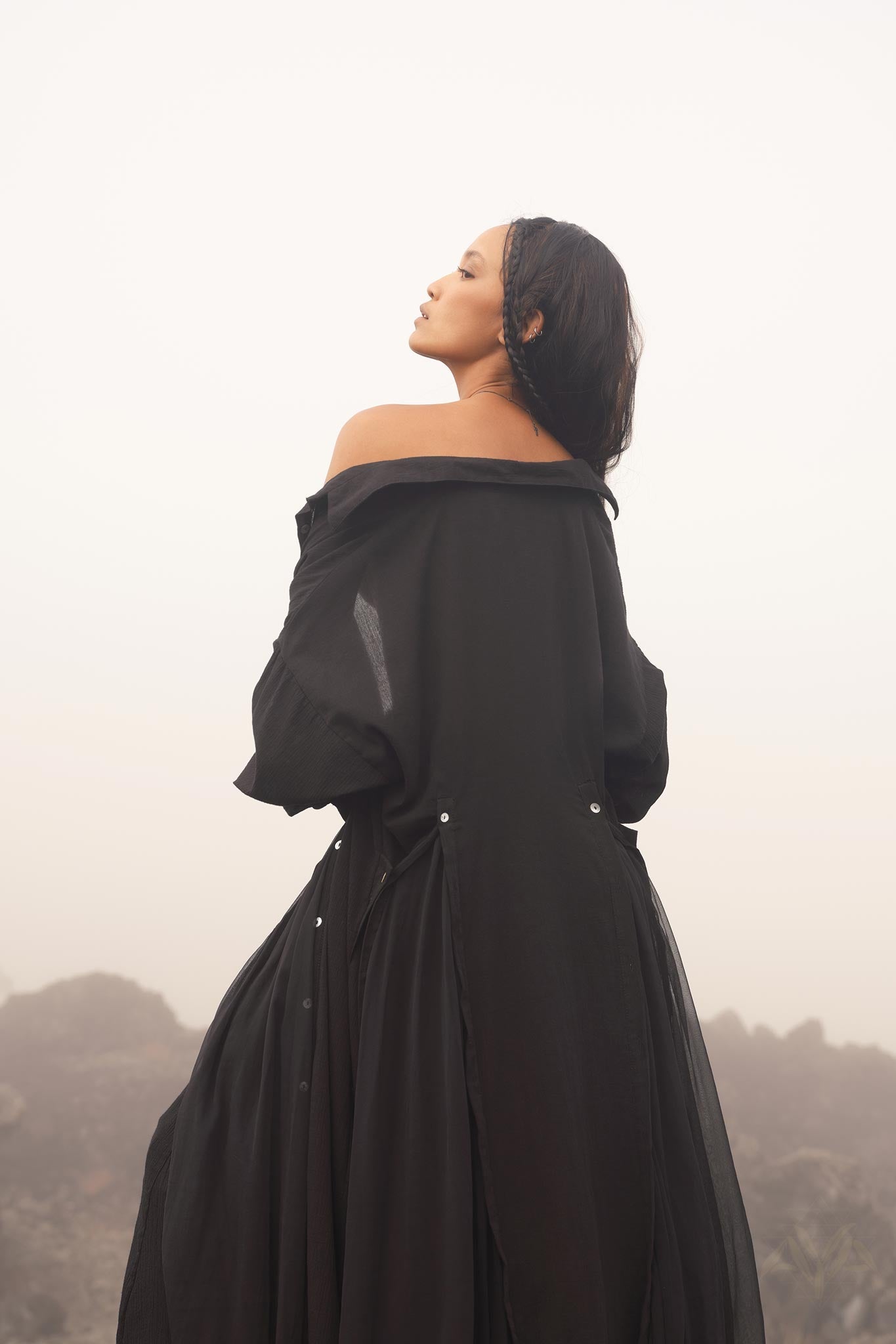Black Kannika Shirt Dress • Black Gothic Cover Up Dress • Long Sleeves Shirt Dress - AYA Sacred Wear
