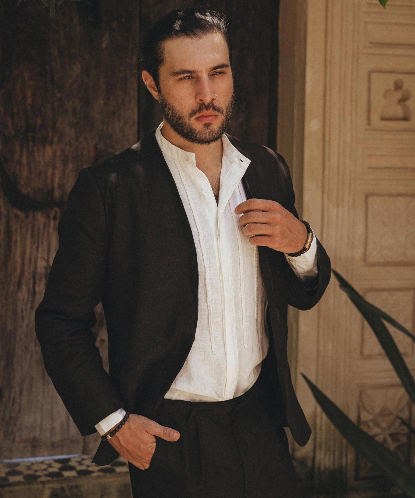 Black Linen Blazer Jacket for Men - AYA Sacred Wear