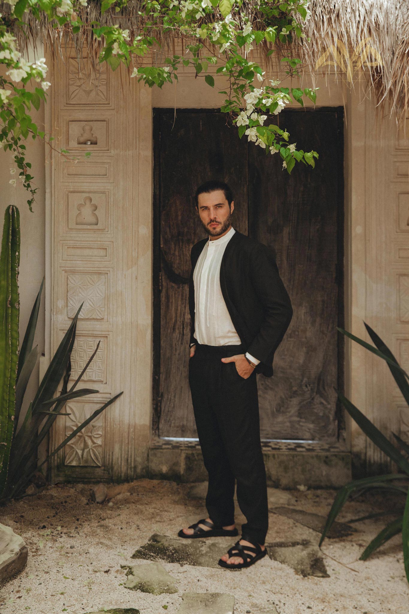 Black Linen Blazer Jacket for Men - AYA Sacred Wear