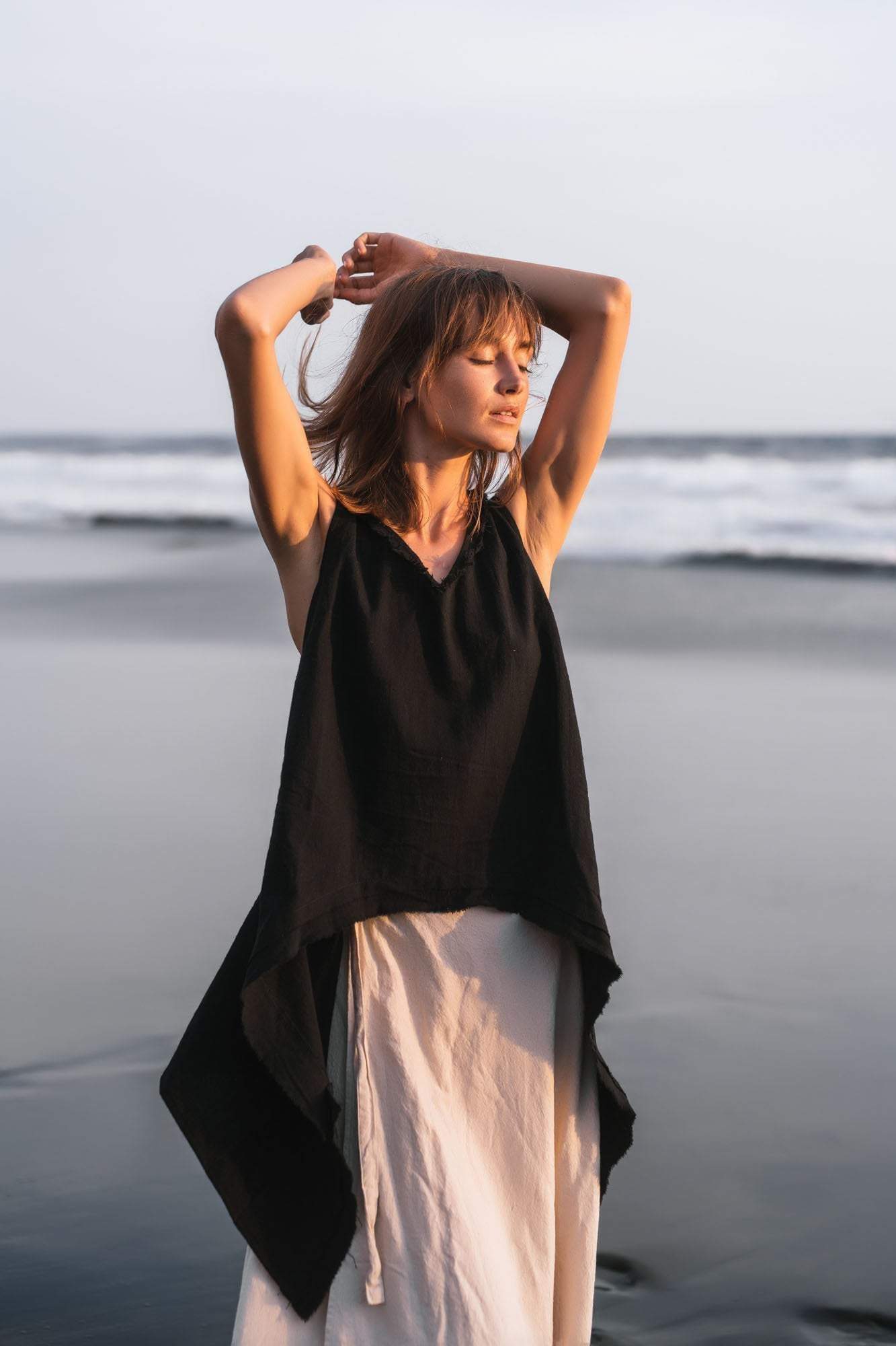 Black Linen Boho Top for Women • Viking Tunic - AYA Sacred Wear