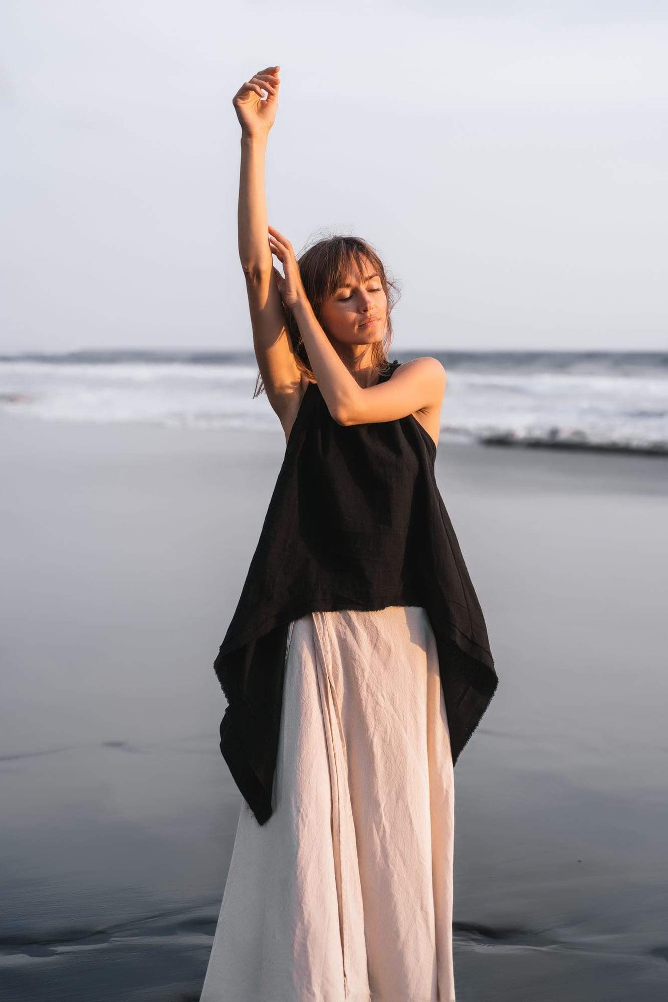 Black Linen Boho Top for Women • Viking Tunic - AYA Sacred Wear