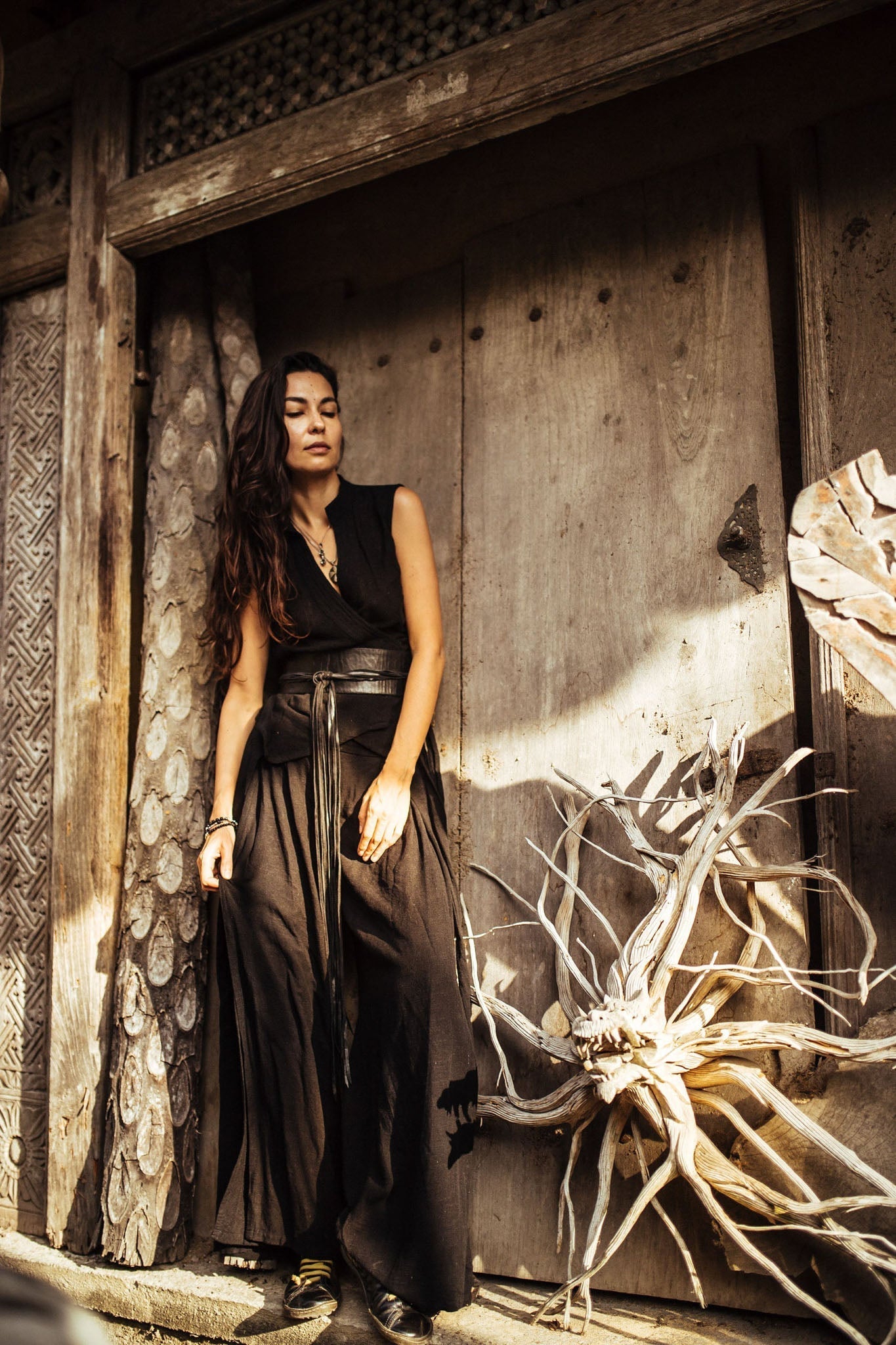 Black Linen Pants Boho Yoga Pants - AYA Sacred Wear