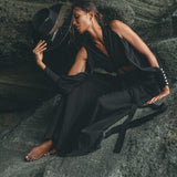 Black Open Shoulders set • Boho Crop Top and Pants • Goth Adjustable Set - AYA Sacred Wear