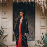 Black Organic Poncho • Tribal Cotton Robe • Hand Embroidered Overcoat - AYA Sacred Wear